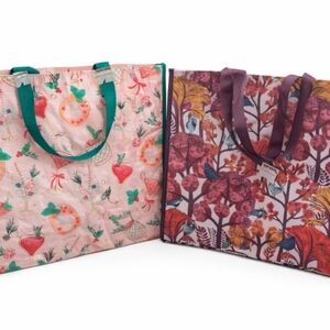 TJ Maxx Reusable Tote Bag Bundle Set of 2 Holiday Christmas Winter Gift Bags New